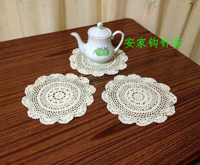 2015 new arrival fashion 6 pic/lot cotton crochet lace coaster with flower for home decor corkcoaster button doily placemat felt