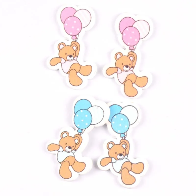 No Holes blue/pink balloon Bear baby painting bottoni fatti a mano in legno per Scrapbooking Craft 20pcs 22x40mm MT1817