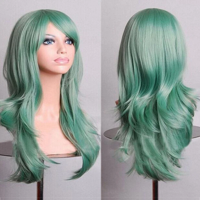 

Soowee 70cm Long Green Curly Halloween Custume Wigs Fake Hairpieces Synthetic Hair Cosplay Wig Peruk for Women