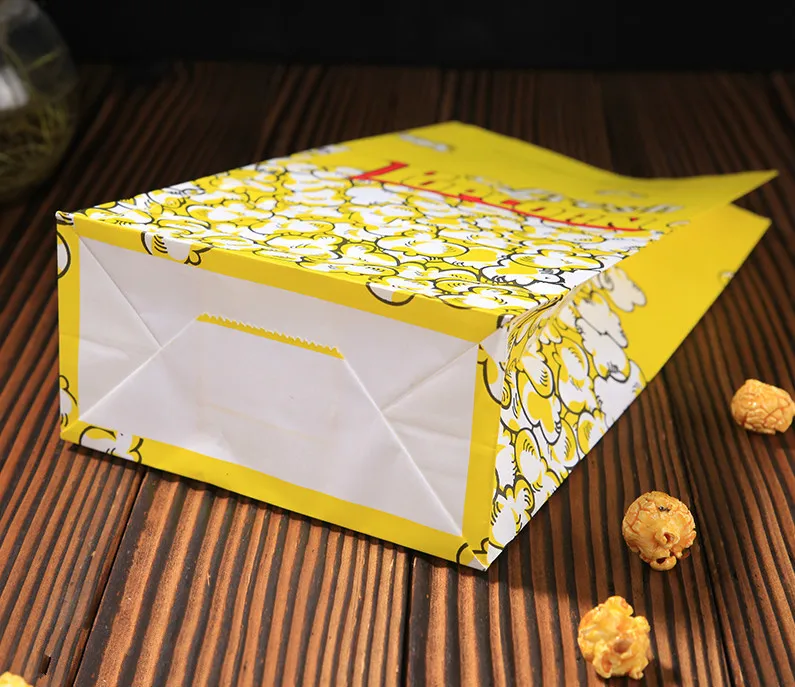 20Pcs Popcorn Bags Paper Yellow Wedding Popcorn Bags Birthday Party Kids Oil Proof Kraft Paper Popcorn Bag Box Food Container