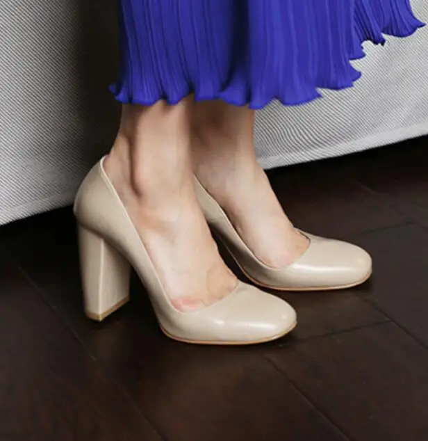 

Sestito Women PU Leather Square High Heels Pumps Ladies Fashion Square Toe Simple Dress Shoes Woman Slip-on Spring Shoes