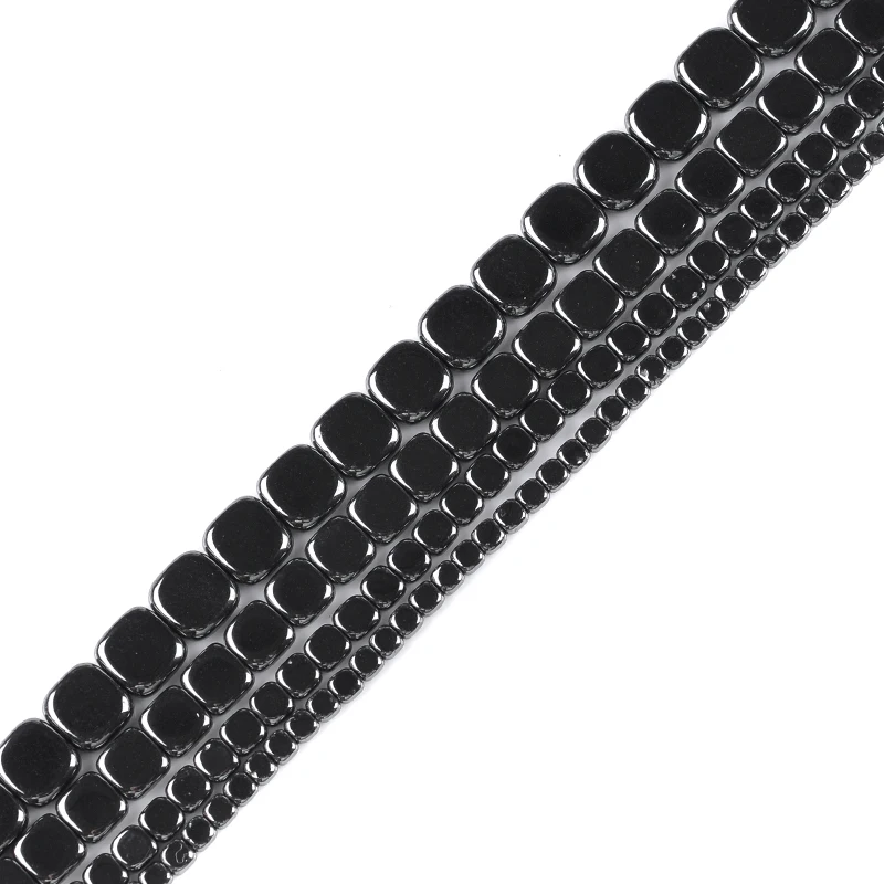 Natural Stone Flat Square Black Hematite beads High quality Square shape Loose bead 3/4/6/8mm For DIY Jewelry bracelet Making