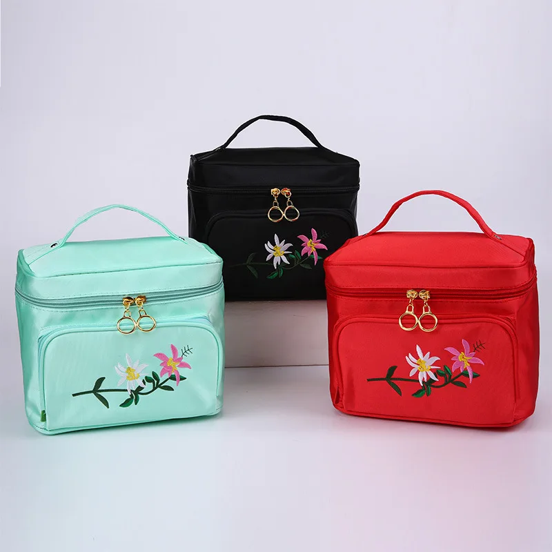 Women Large Capacity Cosmetic Bag Portable Makeup Rose Embroidery Folding Travel Toiletry Bag 200PCS/lot