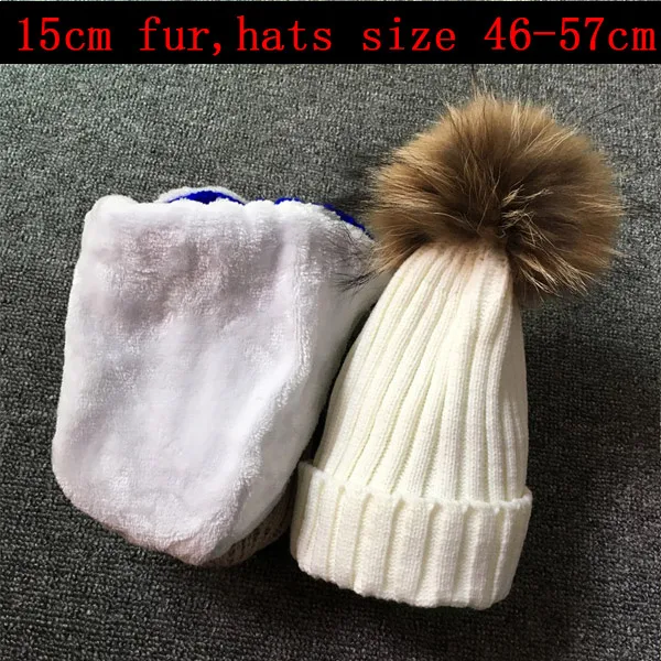 2024 Real Raccoon Fur Ball hats Plus velvet Winter Hat Cap For Kids Boy Girl Warm Fur Pom Poms Ski Hat Fur Pompoms Hat