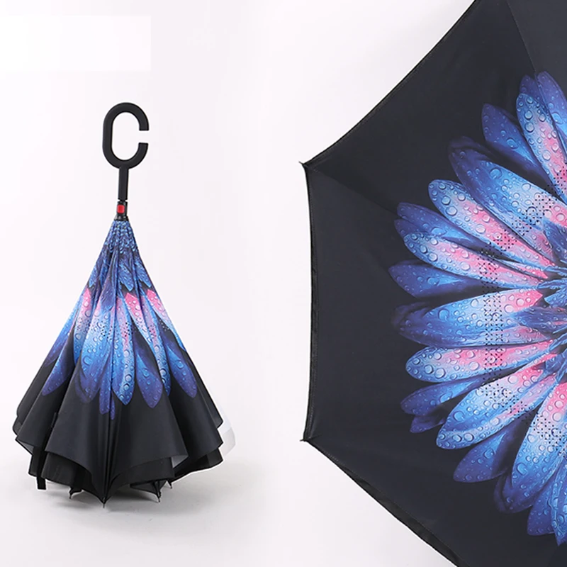 Handy C-Hook Hands Car Umbrella Windproof Reverse Folding Double Layer Inverted Umbrella For Women and Men