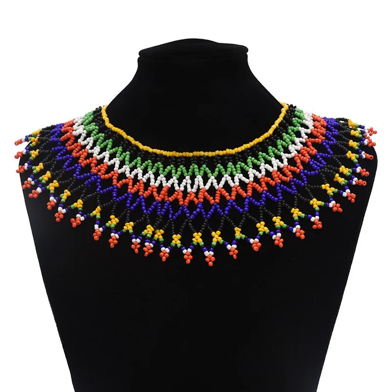 

South African Bohemian Ethnic Multicolors Beaded Choker Collar Necklace for Women Party Tribal Jewelry Necklace Indian Egypt