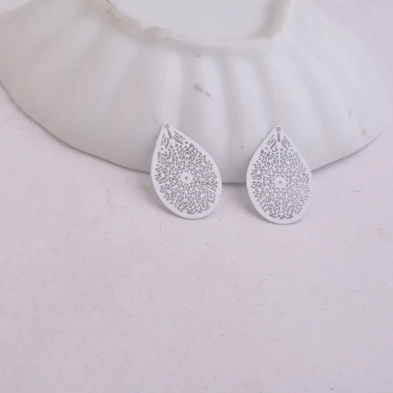 50 Stück AB1395 14*20mm Kleine Wassertropfen-Anhänger in Senf-Silberfarbe Metall-Schmuck Filigran-Ohrring-Zubehör – Detail 12