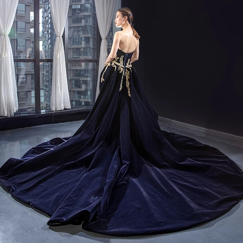 J66680 jancember navy blue evening dress 2019 sexy strapless boat neck backless evening party gown with belt vestido longo festa