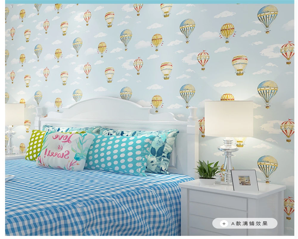 beibehang Children boys and girls warm bedroom study nonwoven papel de parede 3d wallpaper abc match wall paper hot air balloon