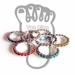 Rhinestone Colorful Stretch Toe Ring Fashion Elastic Finger Ring Ornaments Summer Jewelry 6Colors Equally Mixed Total 12pcsx
