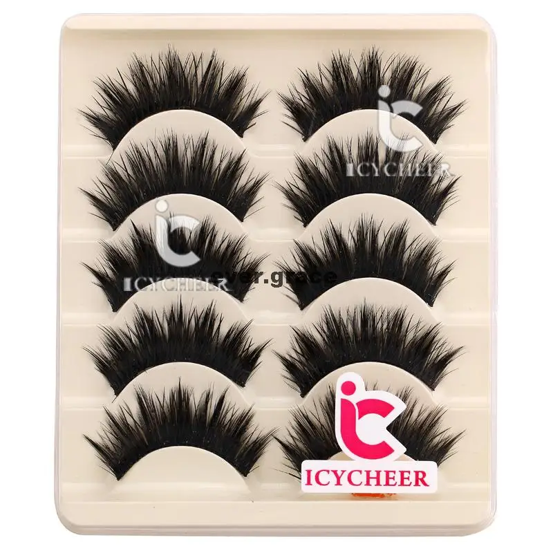 ICYCHEER Thick 5 Pairs Makeup Natural False Eyelashes Eye Lash Long Black Handmade Soft
