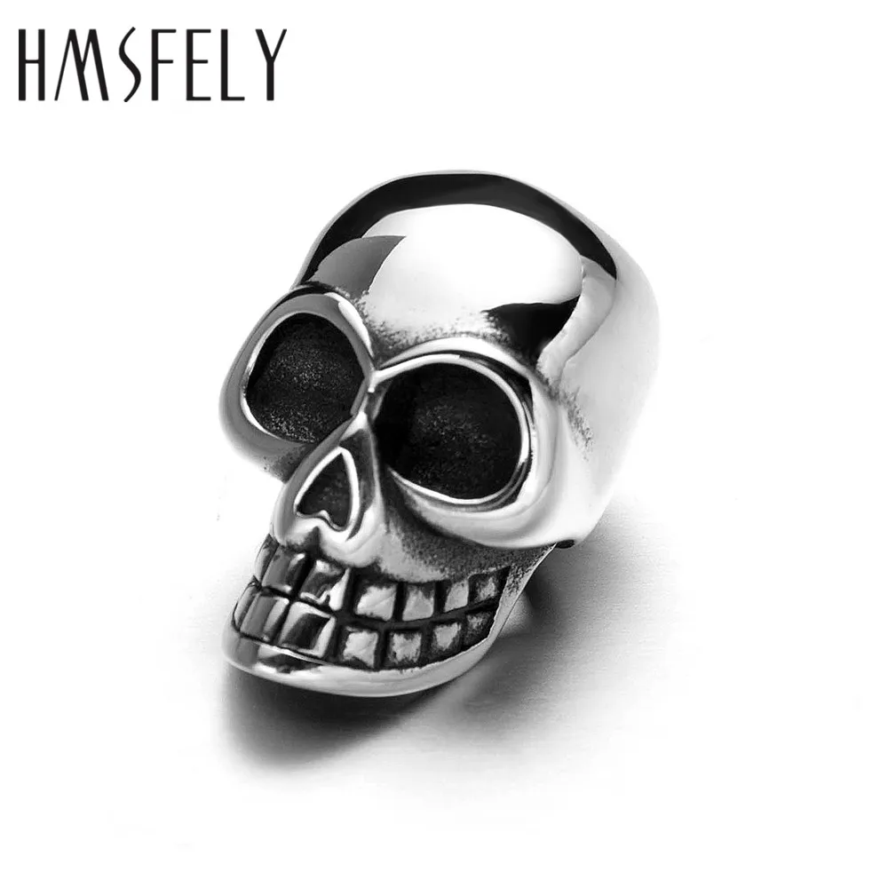 HMSFELY 316l Stainless Steel Skull Head Beads Accessories For DIY Leather Bracelet Jewelry Making 6mm 8mm Hole Size Bead 5pcs
