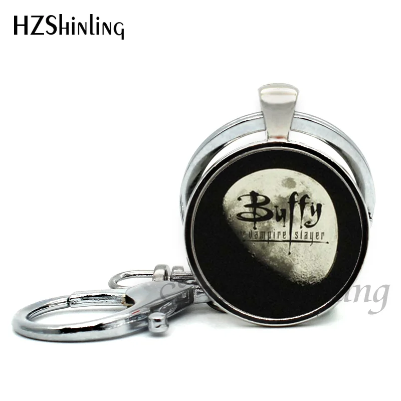 2017 New Steampunk Buffy the Vampire Slayer Key Chains Handmade Buffy and Moon Photo Glass Cabochon Keyring Wholesale