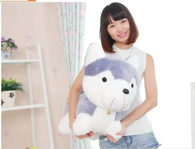 

stuffed animal lovely gray husky bell dog plush toy baby toy , girlfriend birthday toy throw pillow d9001