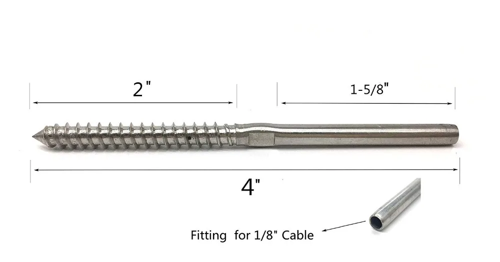 50/30/10er-Pack Endstück mit Gewindeanschluss, für 1/8 Zoll Kabeldeckgeländer, Handschwässern, Edelstahl T316 in Marinequalität – Detail 3