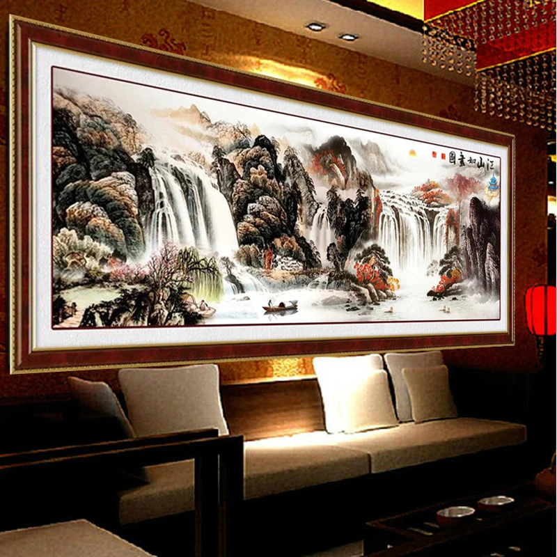 Needlework Art Craft Cross stitch,Full Embroidery Kit,Rich River Mountains Waterfall Chinese Scenic Cross-Stitch Wall Decor