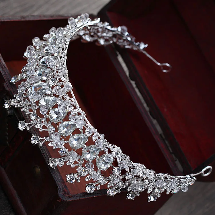 Baroque Magnificent Rhinestone Bridal Crown Tiaras Vintage Silver Color Crystal Beads Diadem for Women Wedding Hair Accessories