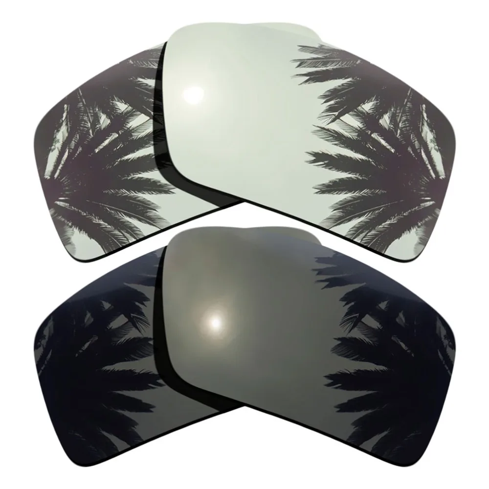 (Silver Mirrored+Black) 2-Pairs Polarized Replacement Lenses for-OAKLEY Eyepatch 2 100% UVA & UVB Protection