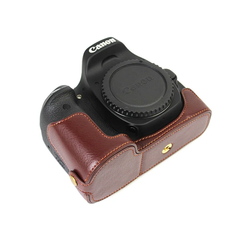 Prawdziwe prawdziwej skóry torba na aparat fotograficzny pół etui etui do aparatów Canon EOS 5 DIII 5DIV 5D3 5D4 5DSR 5D MARK3 z baterią otwarcia