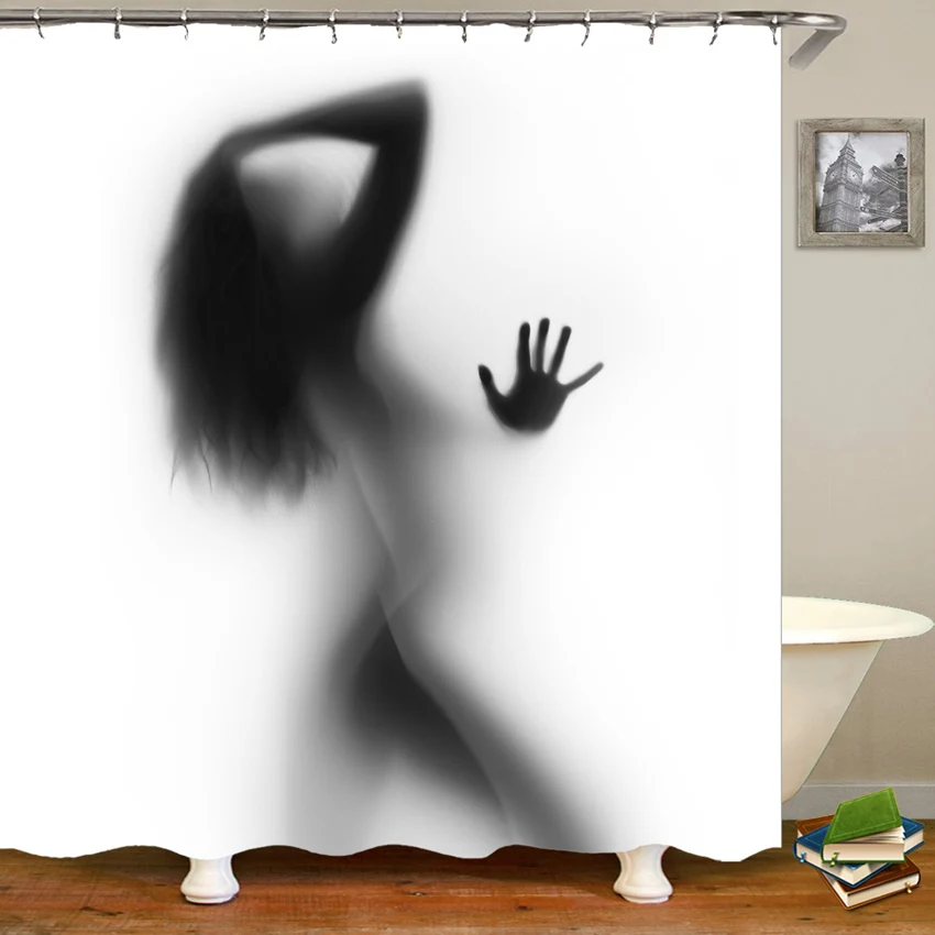Sexy White Polyester Shower Curtains Creative Eco-friendly Waterproof Shower Curtain Bathroom Woman Bath Shadow Series