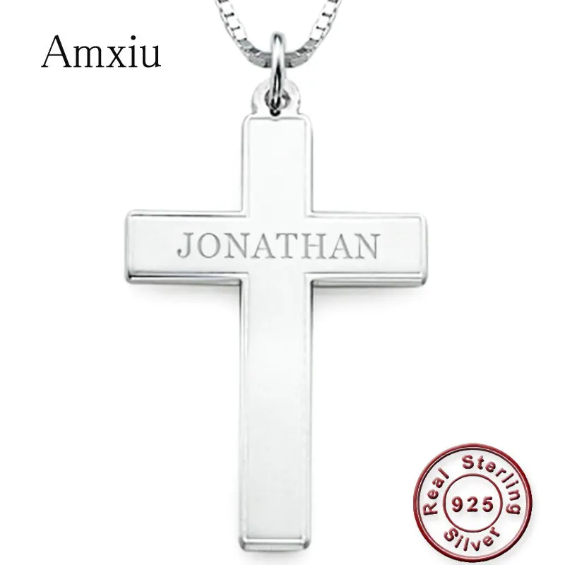 Amxiu Handmade 925 Sterling Silver Cross Choker Necklace Customize Name Necklace For Men Women Christian Jewelry Christmas Gift