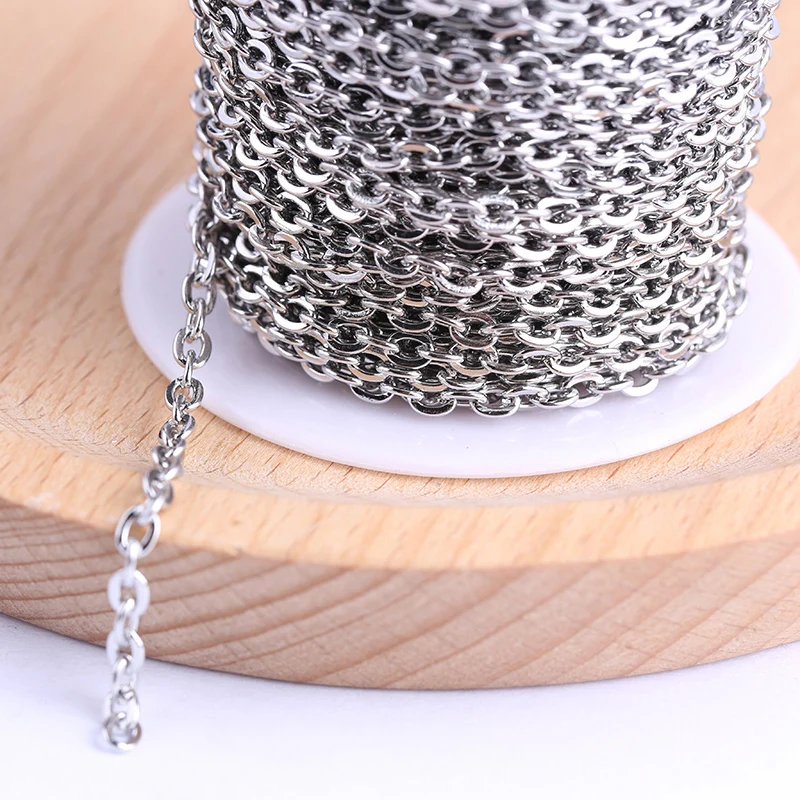 onwear 10meters/roll 1.5x2mm 2x2.5mm 2.5x3mm 3x4mm stainless steel link metal necklace chains for jewelry making