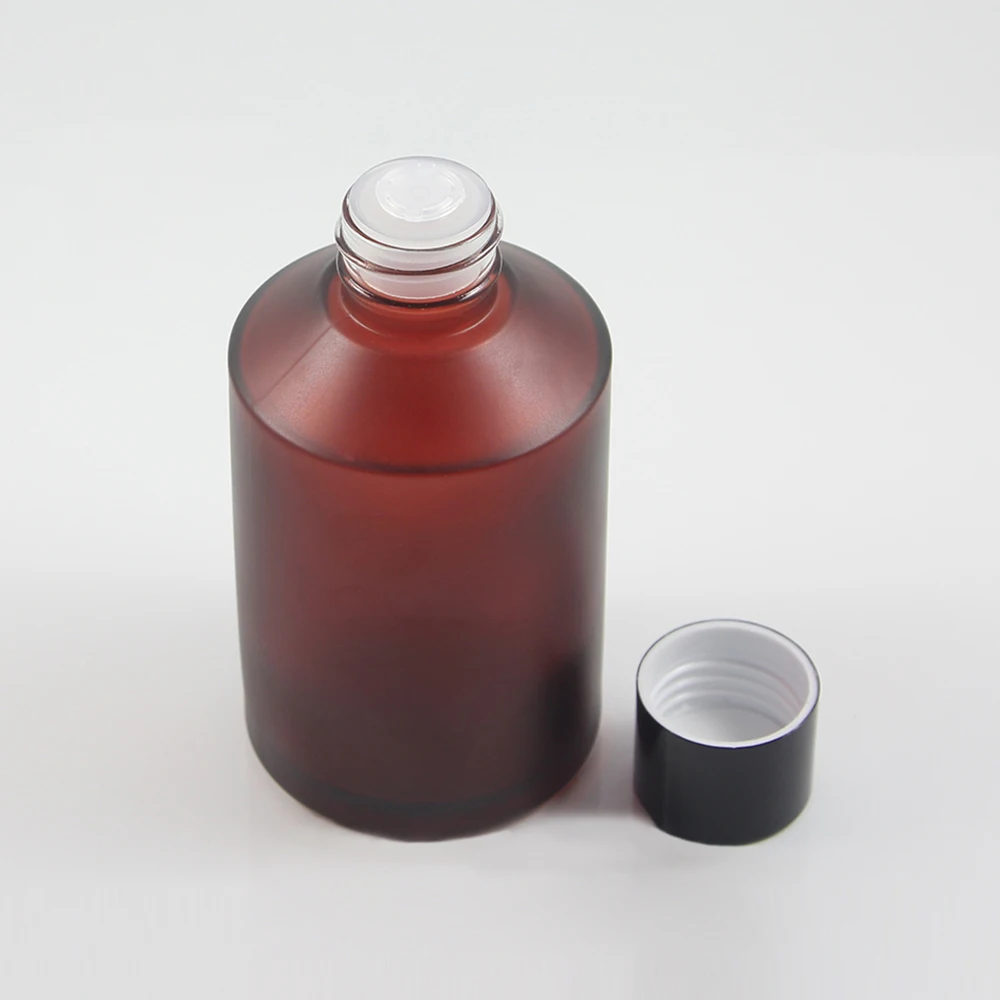 

30pcs wholesale 200 ml rose red frost glass lotion container with black screw cap ,200ml glass cosmetic bottle for liquid cream