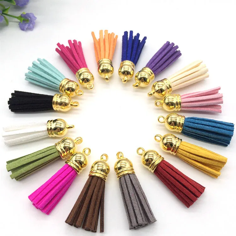 100pcs Mix Color 38mm Leather Tassel For Keychain Cellphone Straps Jewelry Fiber Fringe Suede Tassel Charms