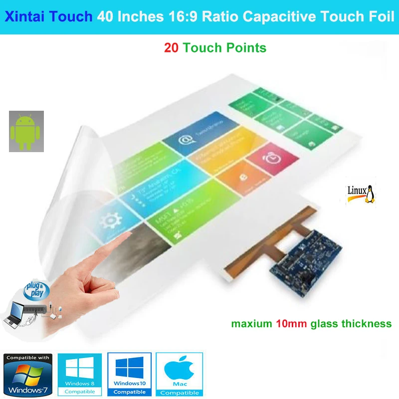 

40'',50'',60'' Inches 16:9 Ratio 20 Touch Points Interactive Capacitive Multi Touch Foil Film Plug & Play