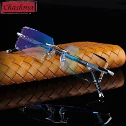 Chashma Luxury Tint Lenses Myopia and Reading Glasses Diamond Cutting Colored Sunglasses Rimless Prescription Glasses for Man