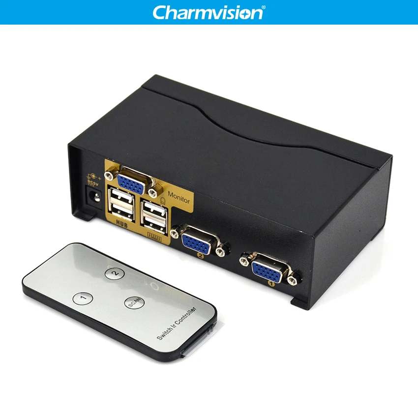 Charmvision UK201R 2 Posting PC Host Input 4 USB2.0 Hub Output KVM Switch dengan Remote Control Kabel Asli Mini Auto switcher