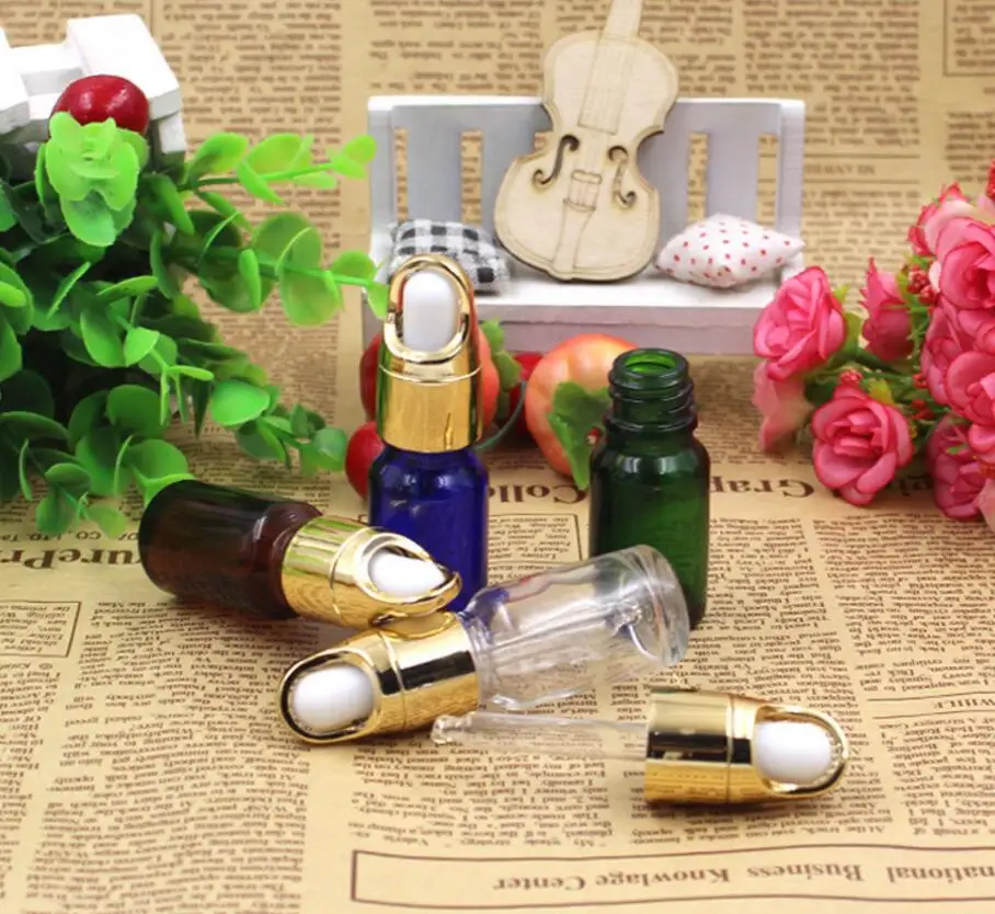 

200 pcs 10ml essential oils hyaluronic acid bottle glass dropper golden screw cap skincare empty bottles