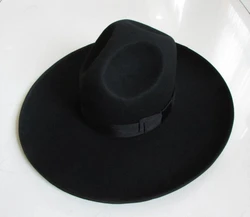 Männer der 100% Woolen Fedoras Hut Breite Krempe Oversize 12 cm Woolen Hut Mode Schwarz Wollfilz Fedora Woolen Kappe reit Hut B-8127