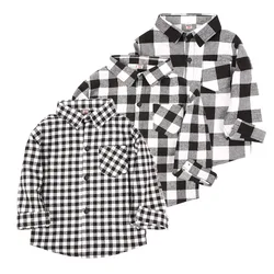 Grey Baby Boys Shirts Plaid Children Clothes Classic Boy Tee Shirt Tops Kids Shirt Cotton Girl Overshirt Blouse Jersey 2-9Year