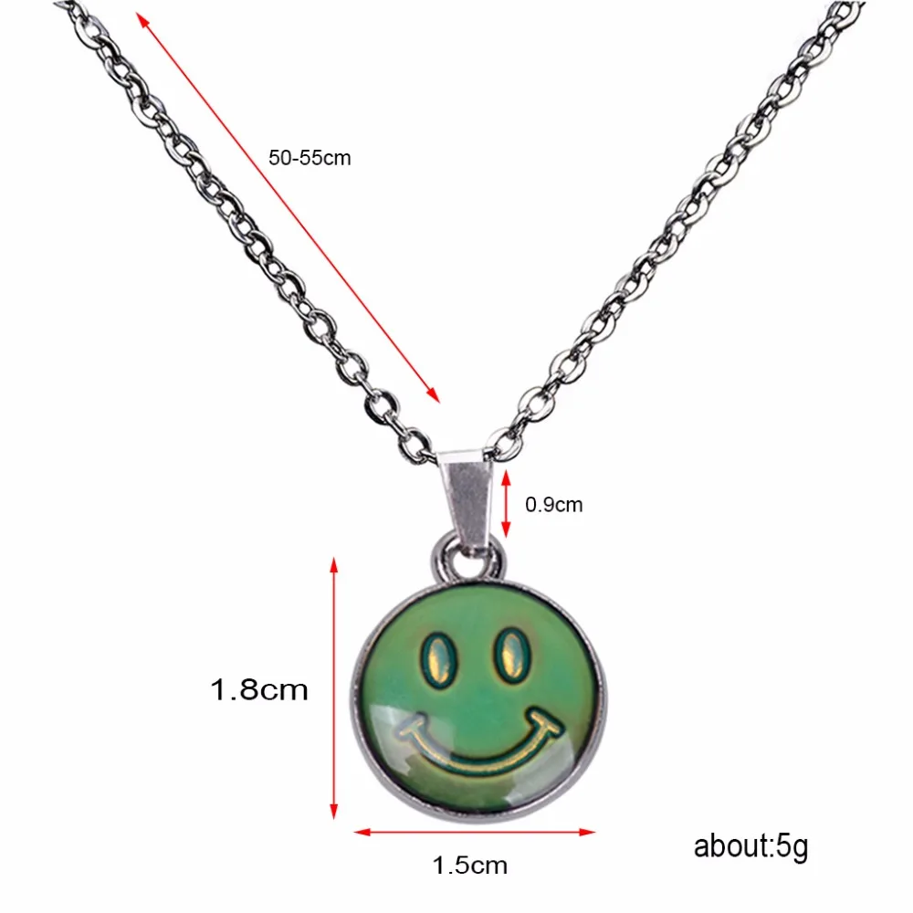 JUCHAO Mood Necklace Gothic Temperature Control Colour Change Smile Face Pendant Necklace  Stainless Steel Chain Necklace Women