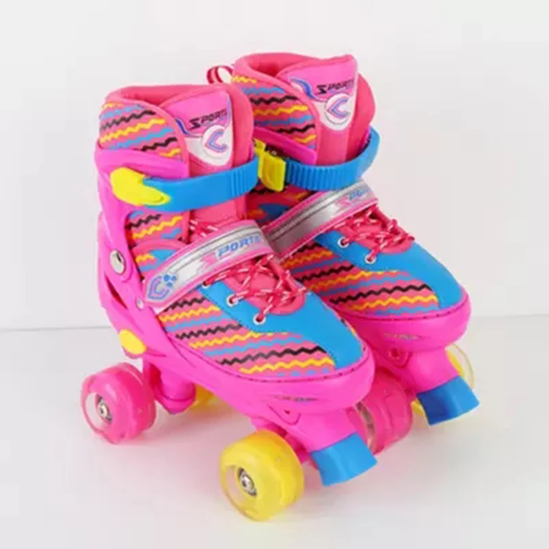 Children Double Row Figure Roller Skates Shoes Two Line Roller Skating Patines Unisex Light PU wheels Skate Shoes Red Blue IB107