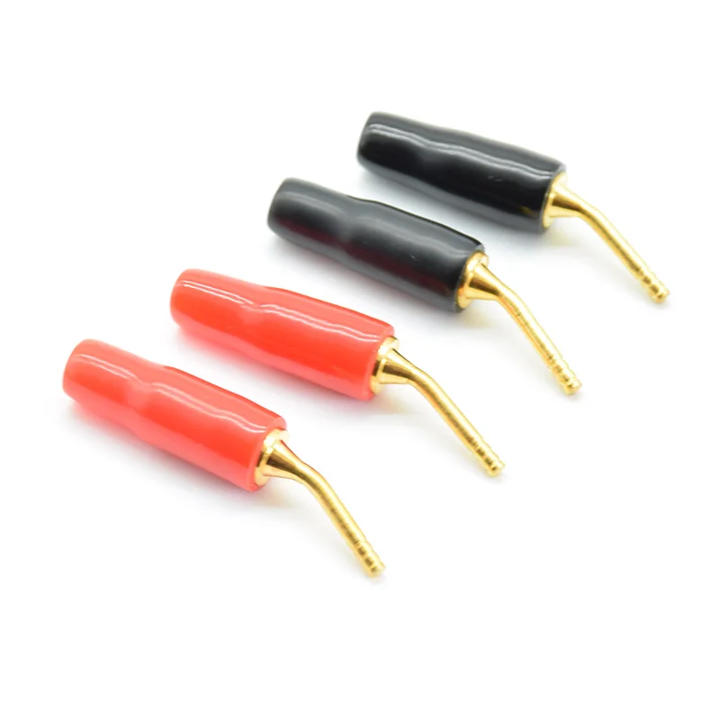 4pcs/lot 2mm Red & Black Gold-plated Copper Banana Plugs Adapter Speaker Audio Wire Cable Connector bent Pin Plugs