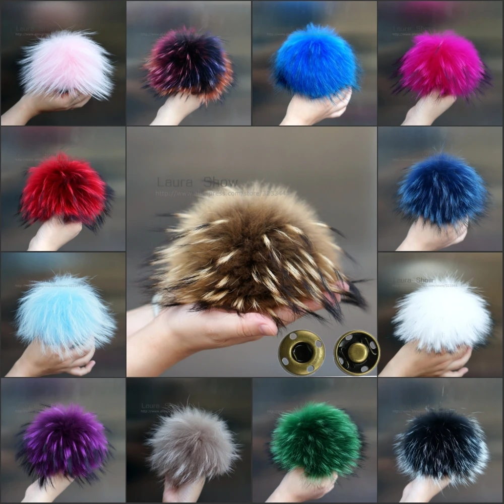 

LAURASHOW 16-17cm Multicolor Real Raccoon Mink Fox Fur Ball 20 Colorful Fur Winter Pom Poms For Shoe Bag Hat Fur Cap Accessories