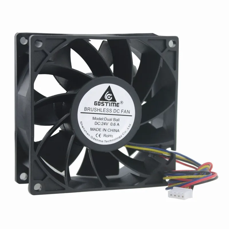 

1 Piece Gdstime 24V Dual Ball Bearing Big Airflow Four Wire 4 Pin 9cm DC Brushless Fan 92mm x 38mm Computer Cooling Fan 90x90mm