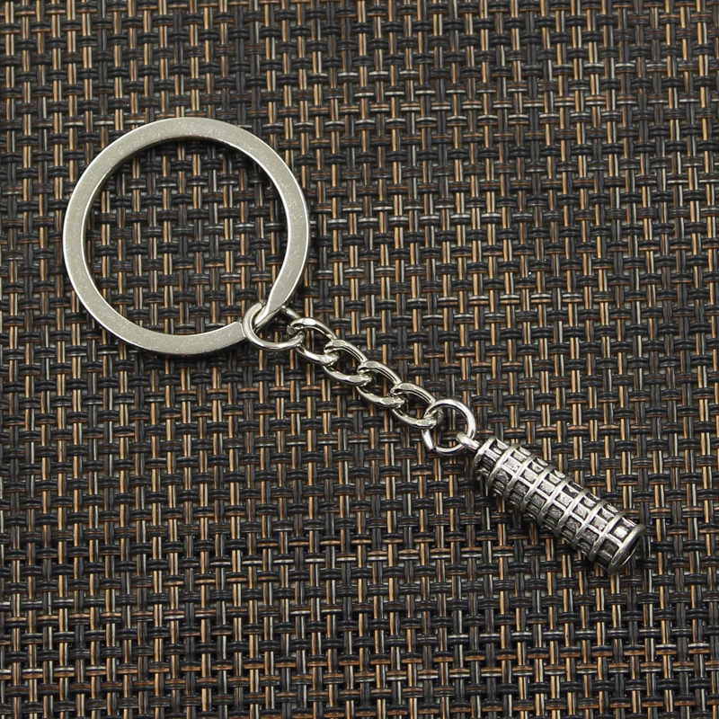 Fashion 30mm Key Ring Metal Key Chain Keychain Jewelry Antique Bronze Silver Color Leaning Tower Of Pisa Italy 25x7mm Pendant