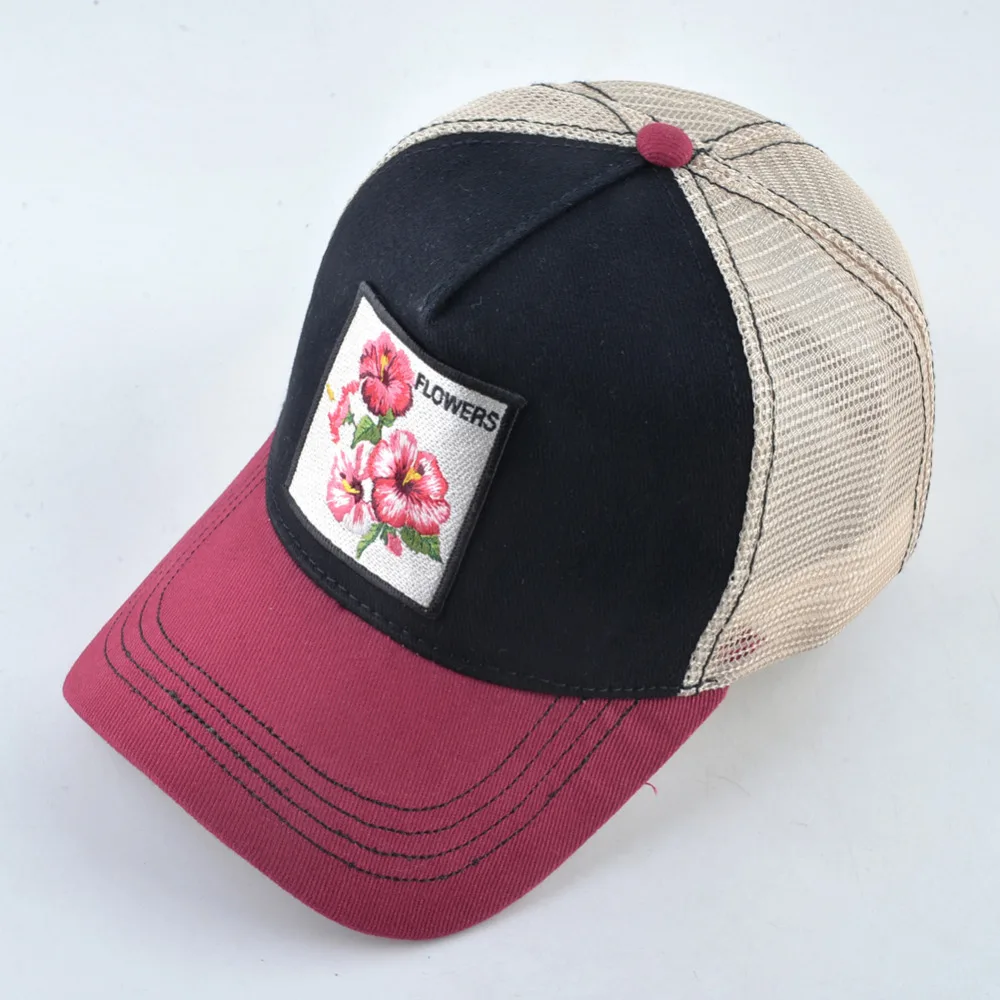 Breathable Baseball Cap Women Spring Summer Mesh Snapback Trucker Hat For Men Flower Embroidery Hip Hop Bone Gorras Visor Hats