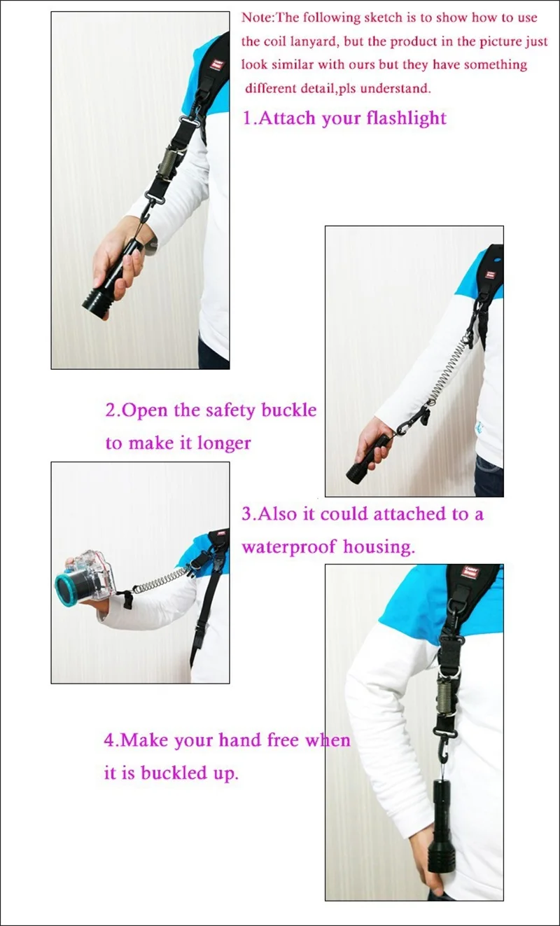 سلك حلزوني للكاميرا ، للغوص السكوبا ، مع حلقة ، مبيت تحت الماء ، مصباح يدوي خارجي