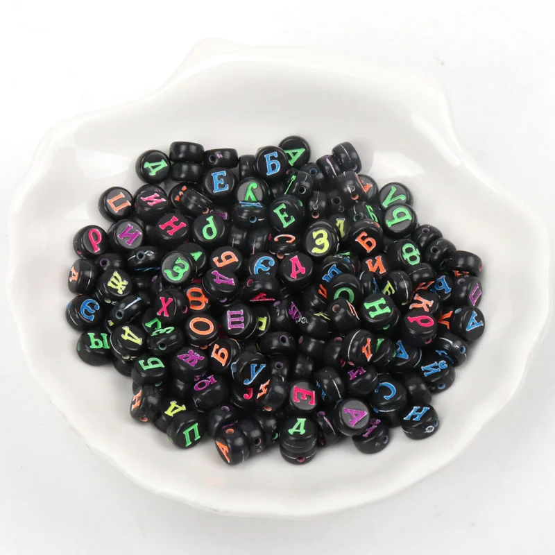 100PCS Random Mixed White Russian Letters Alphabet Acrylic Cube Loose Spacer Beads For Kid DIY Jewelry Making