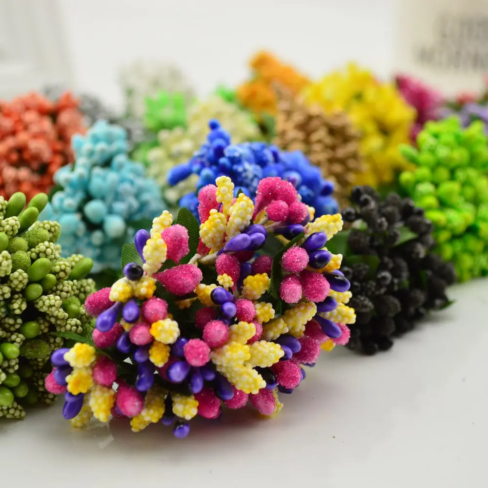 Cute 12pcs/lot Artificial Stamens Flowers For Handicrafts Home Accessories Scrapbooking DIY Wreath Candy Gift Box Decoration