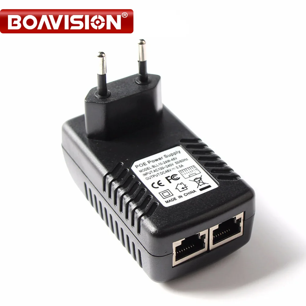 Adaptador de corriente CCTV Ethernet 48V 0.5A POE inyector 15,4 W, Pin POE 4/5(+),7/8(-) Compatible con IEEE802.3af para cámara IP