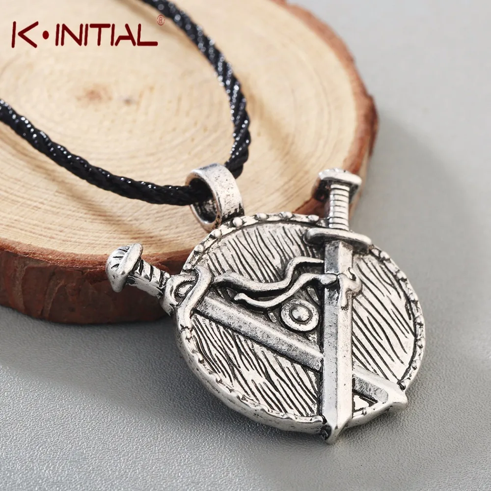 Kinitial Vintage Man Chock Necklaces Valknut slavic Viking Antique Bronze Sword Pendant Necklace Medieval Jewelry Collier