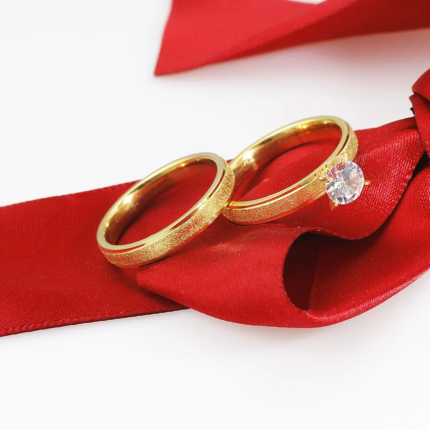 QianBei 1Pair Men Women Stainless Steel Couple Rings Super Valentine\'s Day Rings Jewelry New