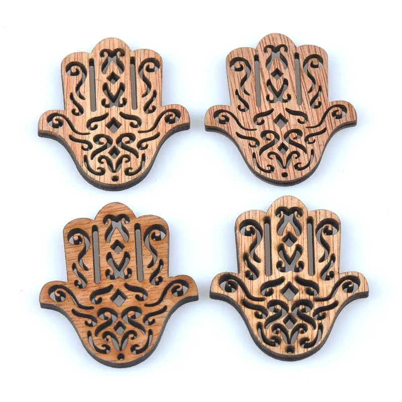 natural Hand of Fatima pattern Wooden Sewing Buttons for Handmade Scrapbooking Craft and Clothing 20pcs   43x49mm  MT1609