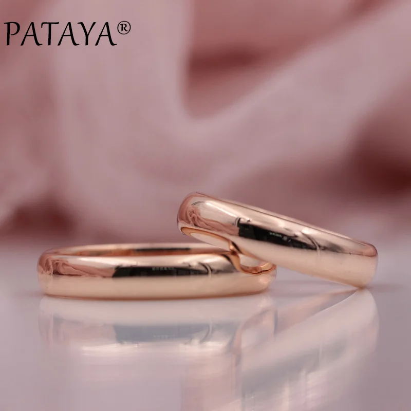 PATAYA New Arrivals 585 Rose Gold Color Smooth Romantic Simplicity Couple Rings Women Men Wedding Party Unique Fine Cute Jewelry