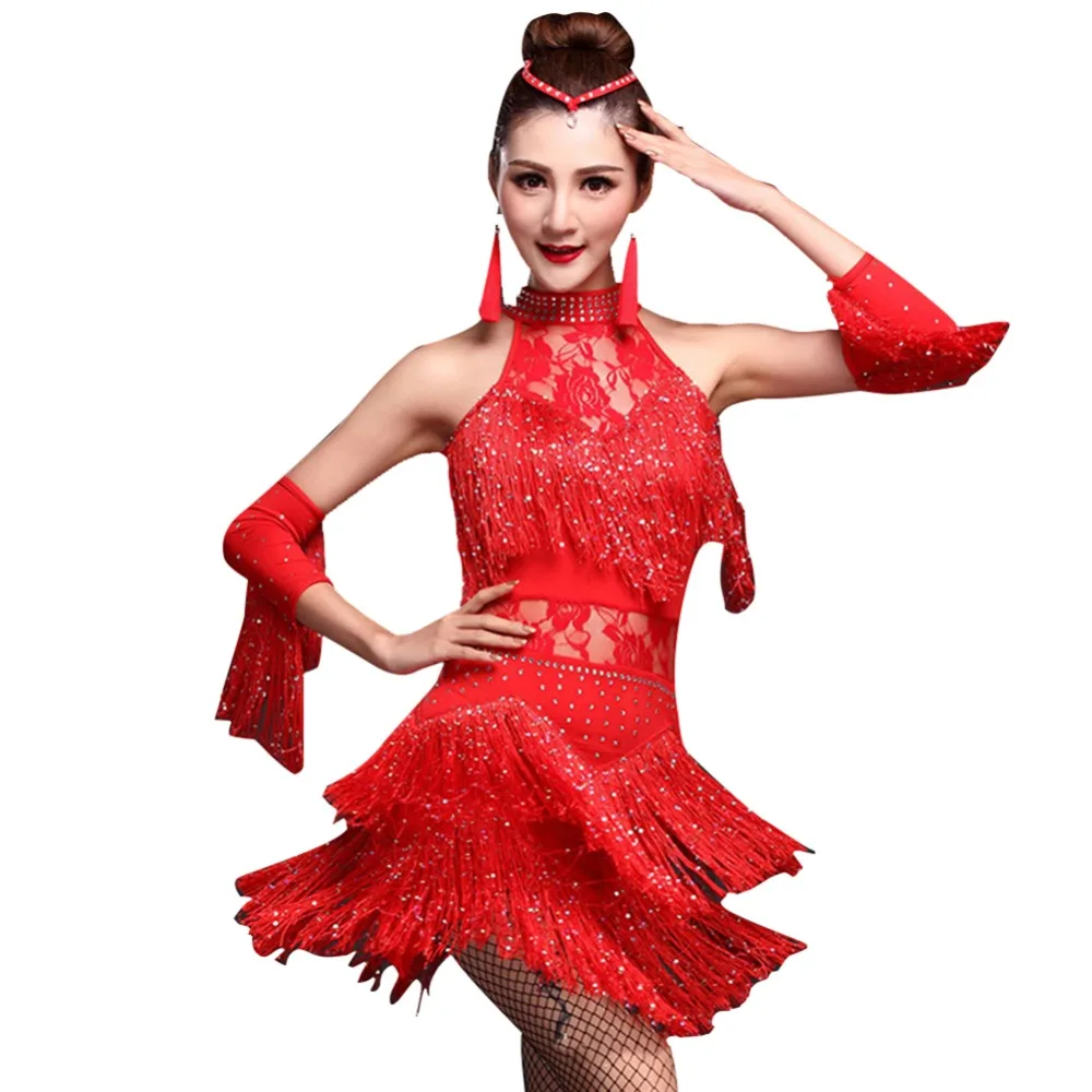 Fringe Latin Dance Competition Dresses Dress&HandSleeve Great Gatsby Dress 4colors Samba Carnival Costumes Traje Danza DQ3071